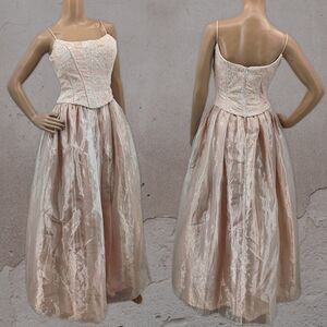 Vintage 1990s Jessica McClintock Gown Corset Pink Floral Maxi Dress Prom Size 8